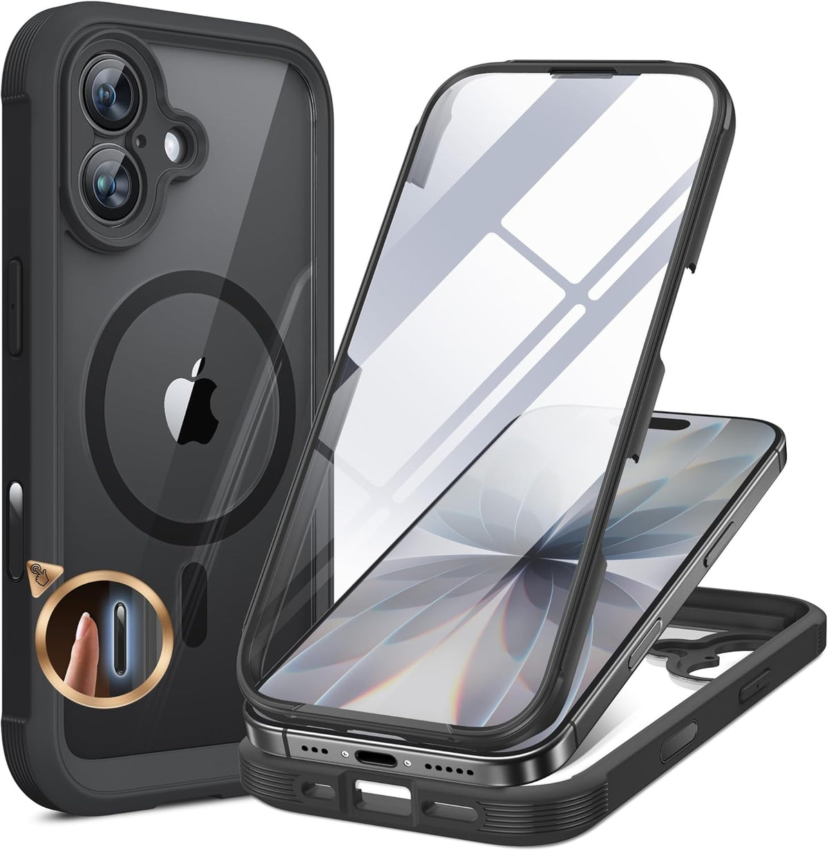 Miracase for iPhone 17 Case 6.3'', Full-Body Bumper Drop Protection Outdoor Phone case with Built-in Glass Screen &Camera Control (Black)