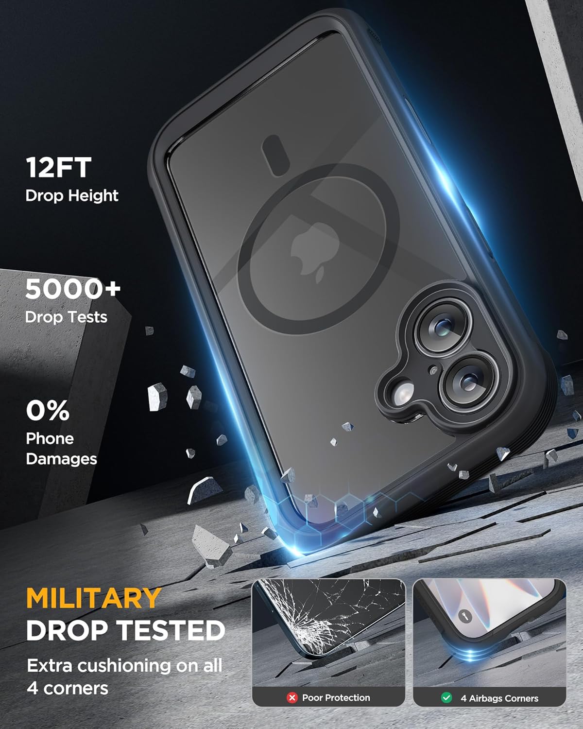 Miracase for iPhone 17 Case 6.3'', Full-Body Bumper Drop Protection Outdoor Phone case with Built-in Glass Screen &Camera Control (Black)