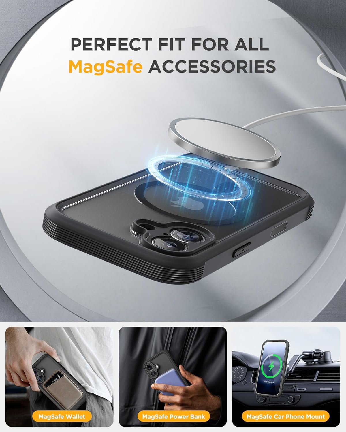 Miracase for iPhone 17 Case 6.3'', Full-Body Bumper Drop Protection Outdoor Phone case with Built-in Glass Screen &Camera Control (Black)