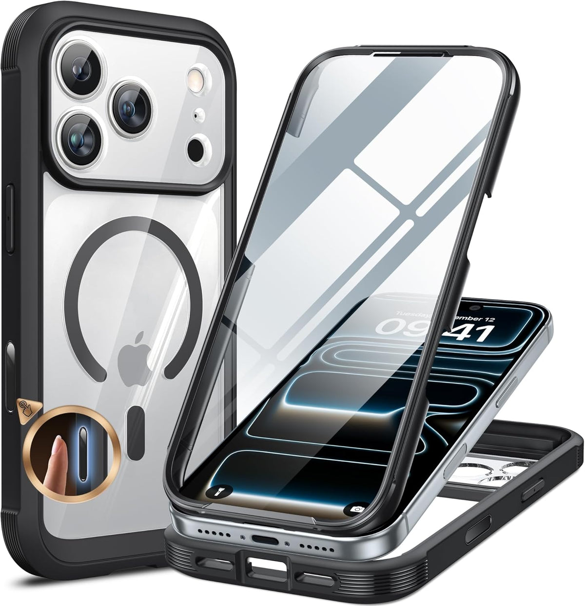 Miracase for iPhone 17 Pro Case 6.3", Full-Body Bumper Drop Protection Outdoor Phone Case (Black)