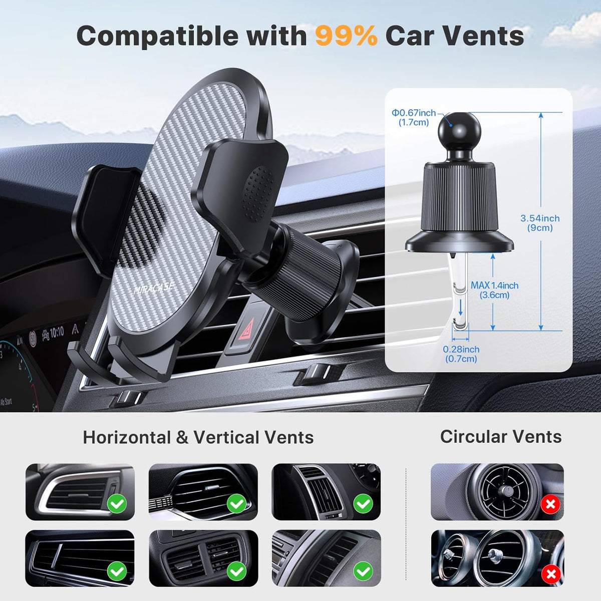 Miracase Phone Holders for Your Car with Metal Hook Clip, Air Vent Cell Phone Stand Car Mount, Universal Automobile Cradle