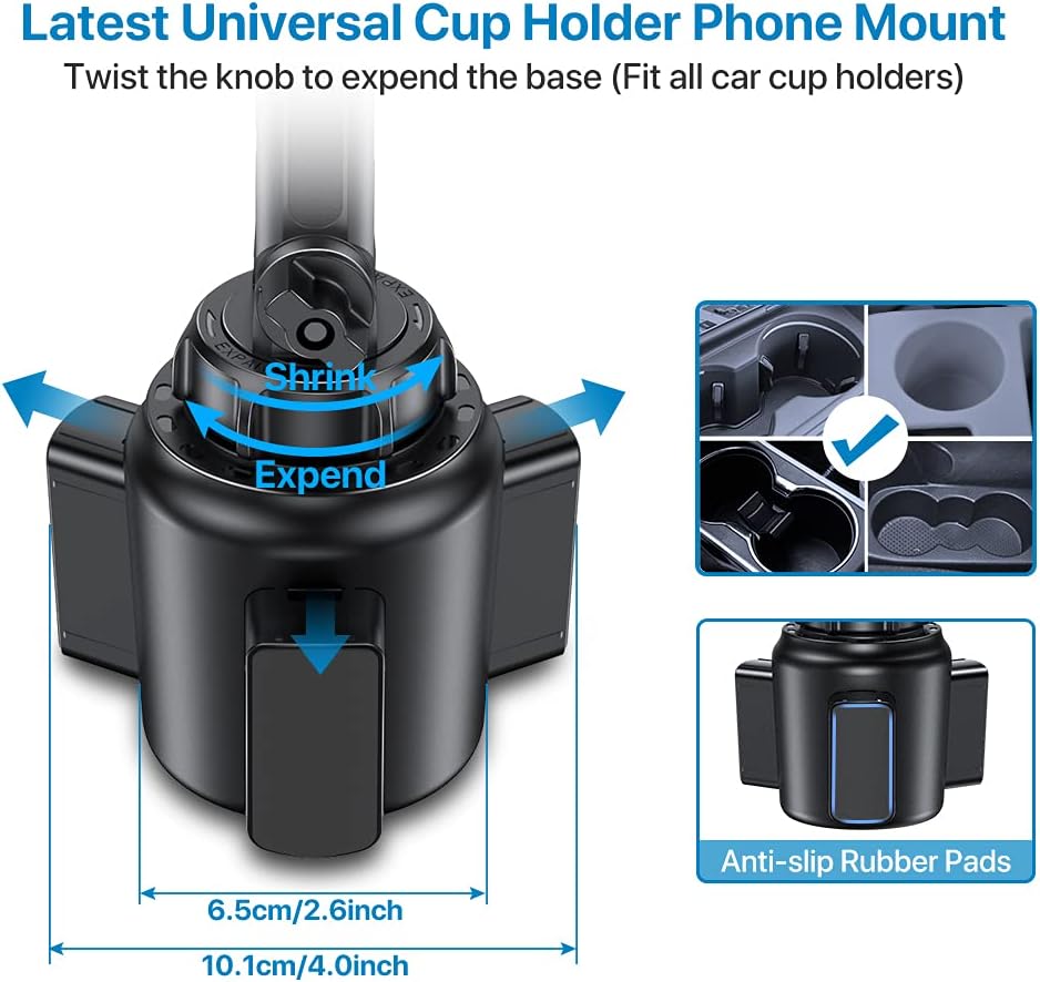 Miracase, Upgraded Version Cup Phone Holder for Car, Universal Adjustable Long Neck Car Phone Mount Cradle Friendly
