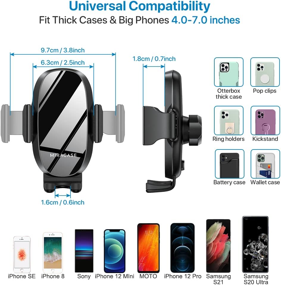 Miracase, Upgraded Version Cup Phone Holder for Car, Universal Adjustable Long Neck Car Phone Mount Cradle Friendly
