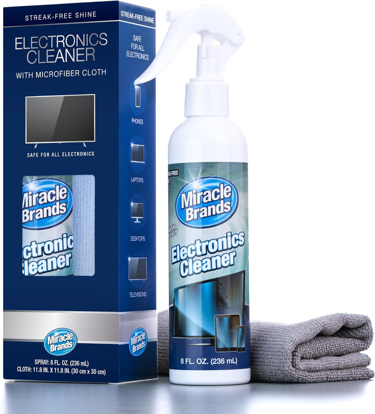 MiracleSpray for Electronics Cleaning, Safe Multisurface Cleaner for Any TV, Phone, Monitor, Keyboard, Screen, Computer, Includes Microfiber Towel