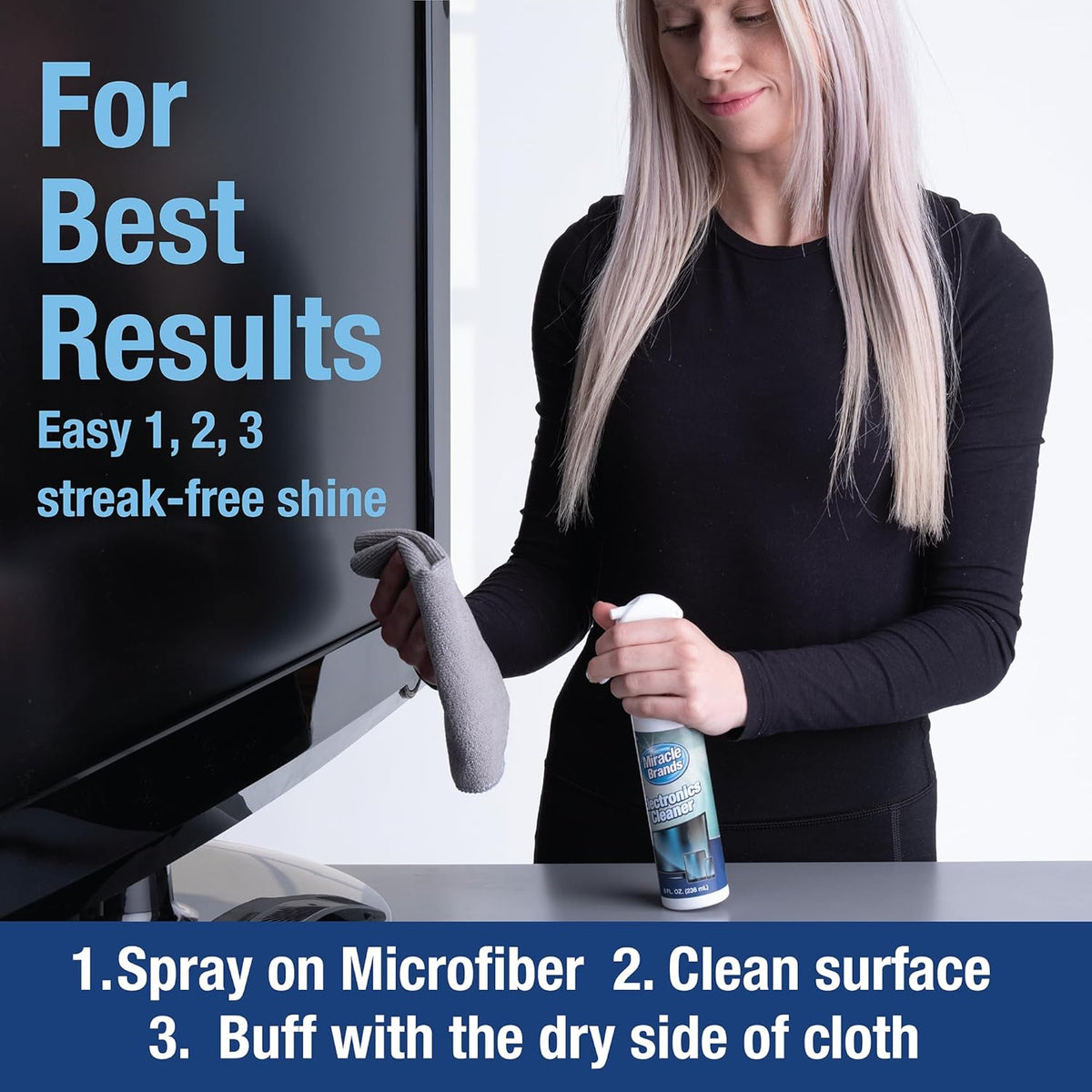 MiracleSpray for Electronics Cleaning, Safe Multisurface Cleaner for Any TV, Phone, Monitor, Keyboard, Screen, Computer, Includes Microfiber Towel