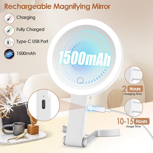 MIYADIVA Magnifying Mirror with Light, Double Sided 30X/1X Lighted Travel Makeup Mirror with Magnification, 3 Color Lighting (White)