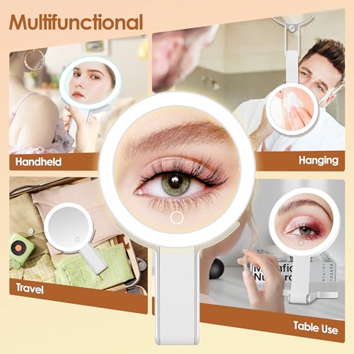 MIYADIVA Magnifying Mirror with Light, Double Sided 30X/1X Lighted Travel Makeup Mirror with Magnification, 3 Color Lighting (White)