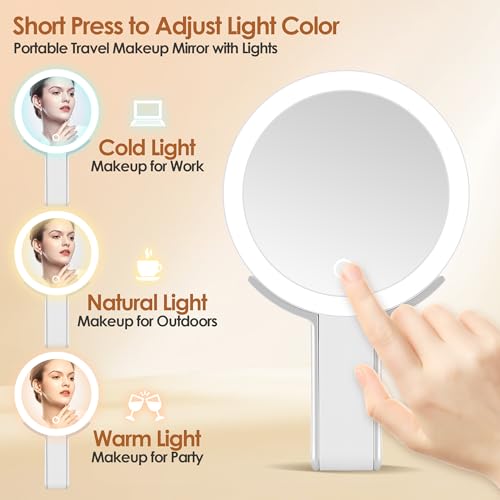 MIYADIVA Magnifying Mirror with Light, Double Sided 30X/1X Lighted Travel Makeup Mirror with Magnification, 3 Color Lighting (White)