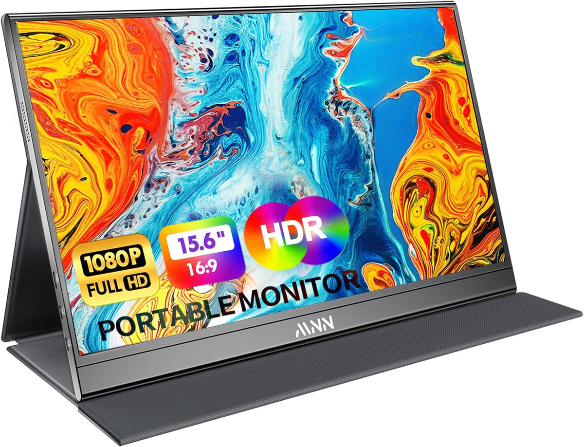 MNN Portable Monitor 15.6inch FHD 1080P USB C HDMI Gaming Ultra-Slim IPS Display w/Smart Cover & Speakers, HDR Plug&Play, External Monitor