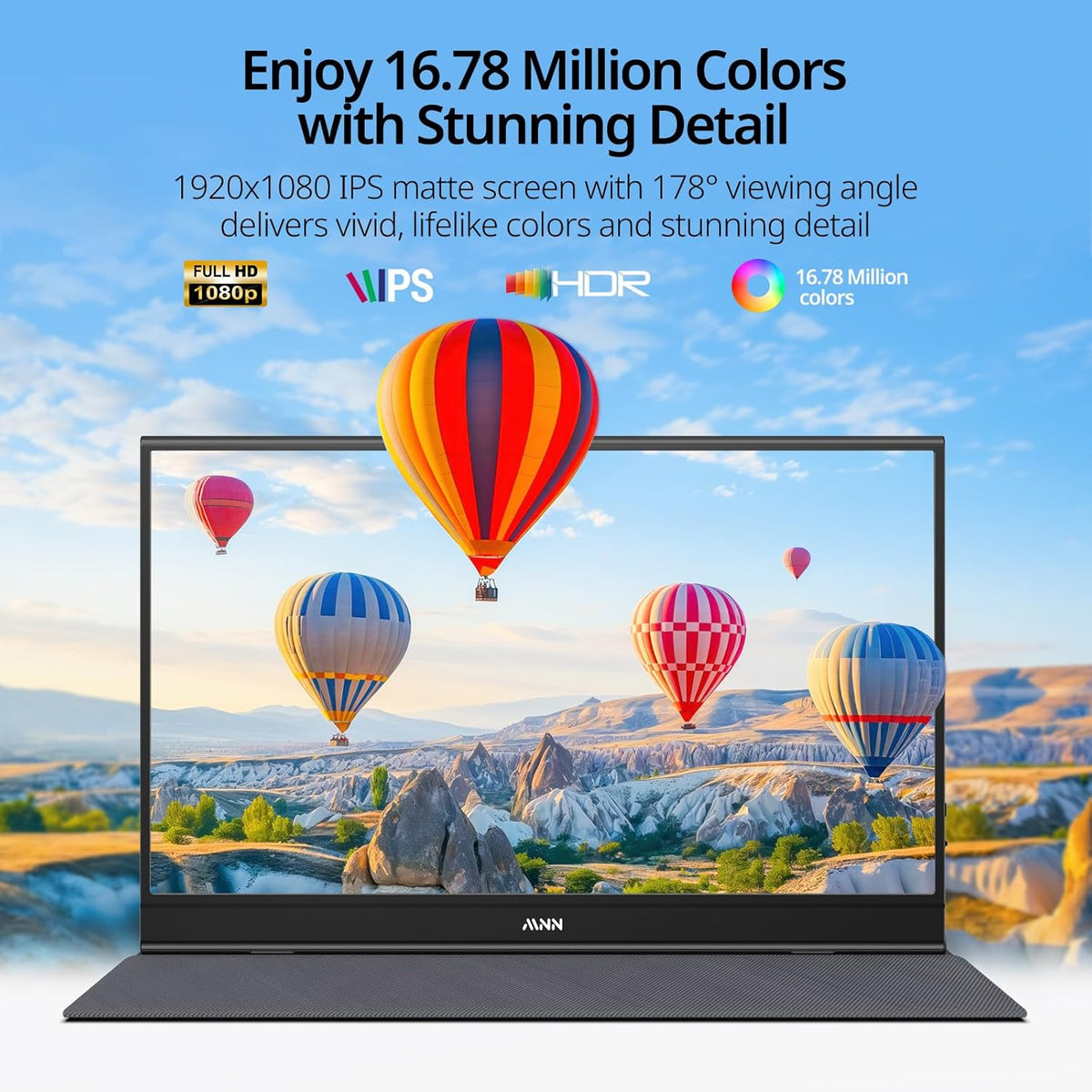 MNN Portable Monitor 15.6inch FHD 1080P USB C HDMI Gaming Ultra-Slim IPS Display w/Smart Cover & Speakers, HDR Plug&Play, External Monitor