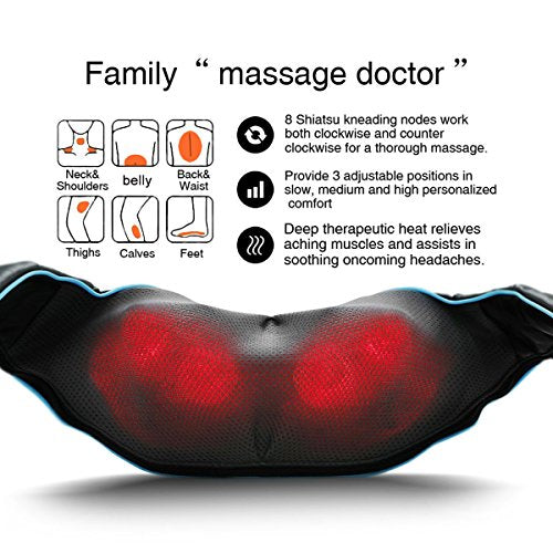 Mo Cuishle Shiatsu Back Shoulder and Neck Massager with Heat, Electric Deep Tissue 4D Kneading Massage