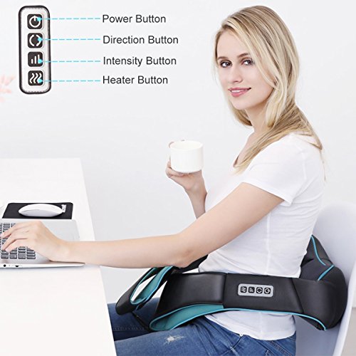 Mo Cuishle Shiatsu Back Shoulder and Neck Massager with Heat, Electric Deep Tissue 4D Kneading Massage