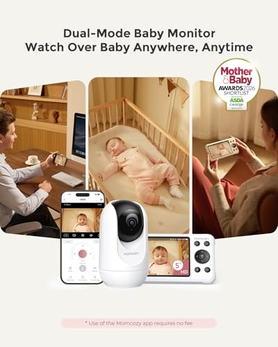 Momcozy Smart WiFi Baby Monitor with Camera and Audio, 5" 1080P Screen with Wall Mount, Motion & Cry Detection, Safe Fence, Clear Night Vision