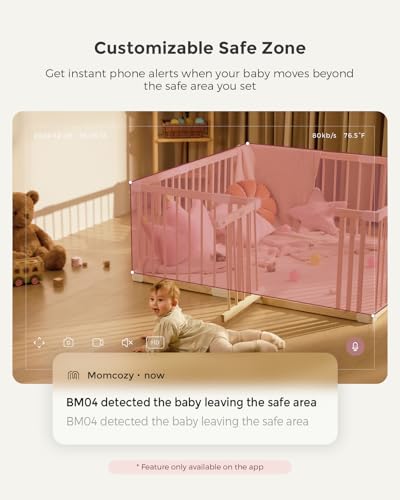 Momcozy Smart WiFi Baby Monitor with Camera and Audio, 5" 1080P Screen with Wall Mount, Motion & Cry Detection, Safe Fence, Clear Night Vision