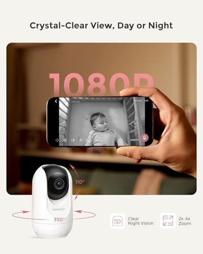 Momcozy Smart WiFi Baby Monitor with Camera and Audio, 5" 1080P Screen with Wall Mount, Motion & Cry Detection, Safe Fence, Clear Night Vision