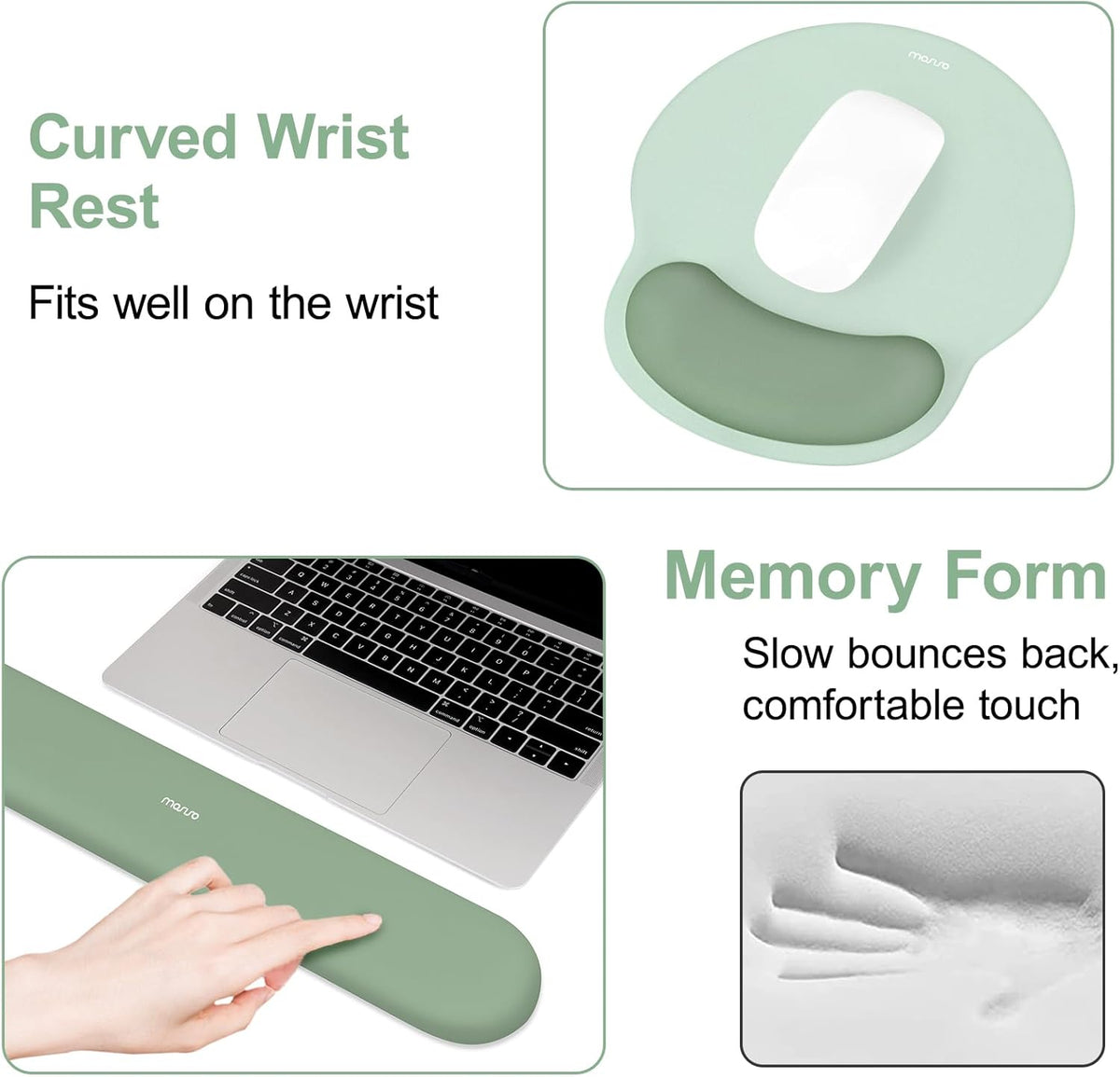 MOSISO Ergonomic Wrist Rest Mouse Pad & Keyboard Set with Coaster, Non-Slip Base for Home and Office