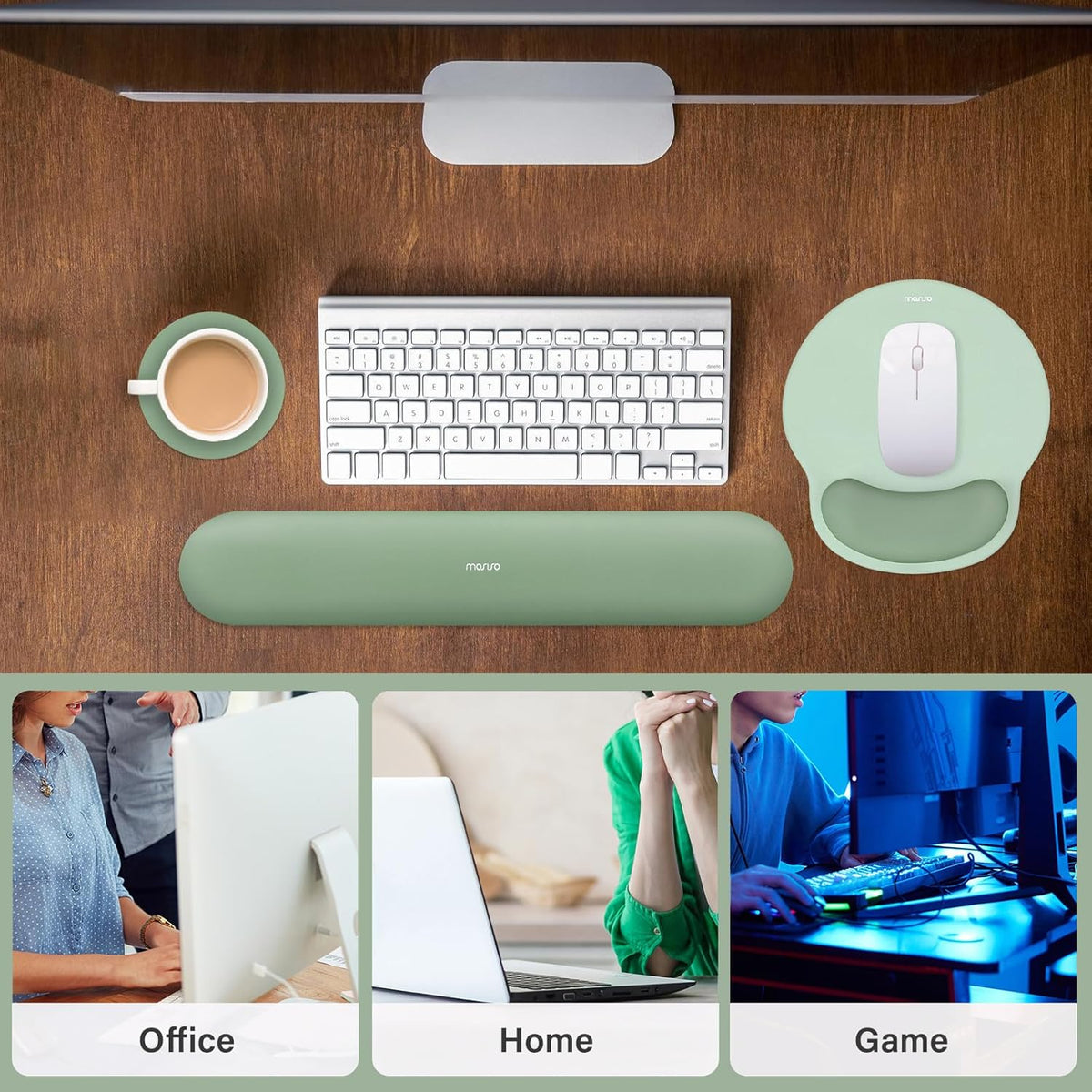 MOSISO Ergonomic Wrist Rest Mouse Pad & Keyboard Set with Coaster, Non-Slip Base for Home and Office