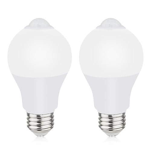 Motion Sensor Light Bulbs for Outdoor Indoor, 9W A19 Motion Detector Led Bulb, 60 Watt Equivalent, E26 800lm 5000K Daylight (2 Pack)