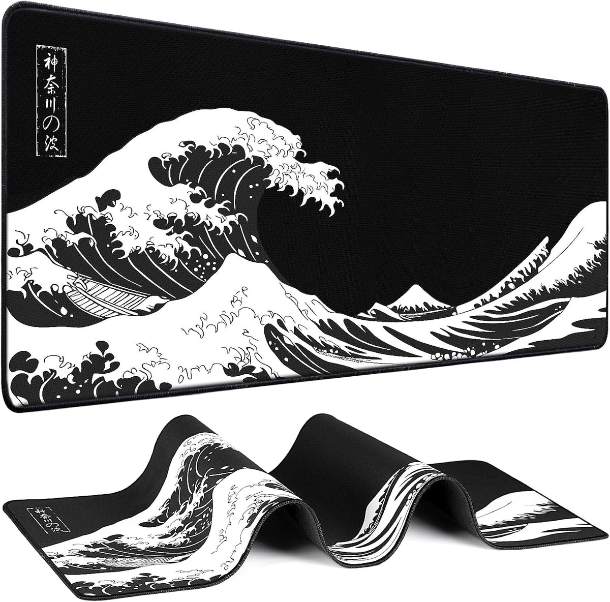 Mouse Pad Gaming - Desk Mat for Keyboard and Mouse - Kanagawa Large Mouse Pad for Desk, Japanese Sea Wave Mousepad (31.5 x 11.8inch)