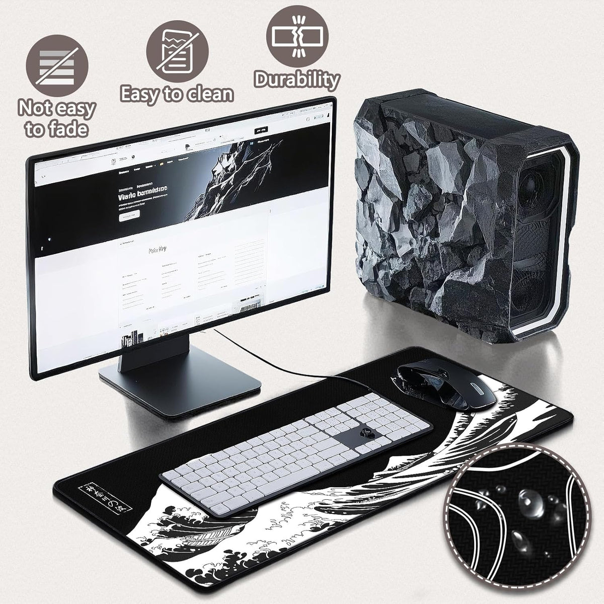 Mouse Pad Gaming - Desk Mat for Keyboard and Mouse - Kanagawa Large Mouse Pad for Desk, Japanese Sea Wave Mousepad (31.5 x 11.8inch)