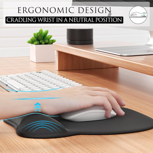 MROCO Ergonomic Mouse Pad with Gel Wrist Rest, Smooth Wrist Support Surface, Non-Slip PU Base, Comfortable Mousepad (Black)