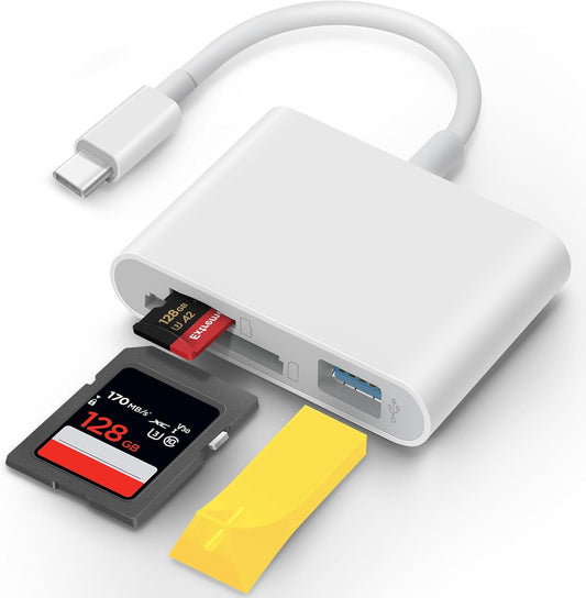 MujuDoler USB C SD Card Reader for iPhone 15 16 iPad Mac 3 in 1 USB-C Memory Trail Camera Card Adapter with Dual Slots & USB Port