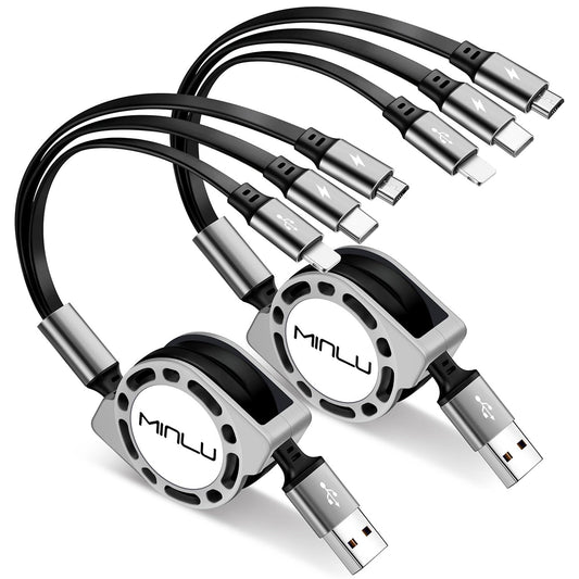 Multi Charging Cable 3A, 2Pack 4ft, Retractable Multi Charging Cord 3 in 1 Fast Charger Cord, USB C Charger Adapter