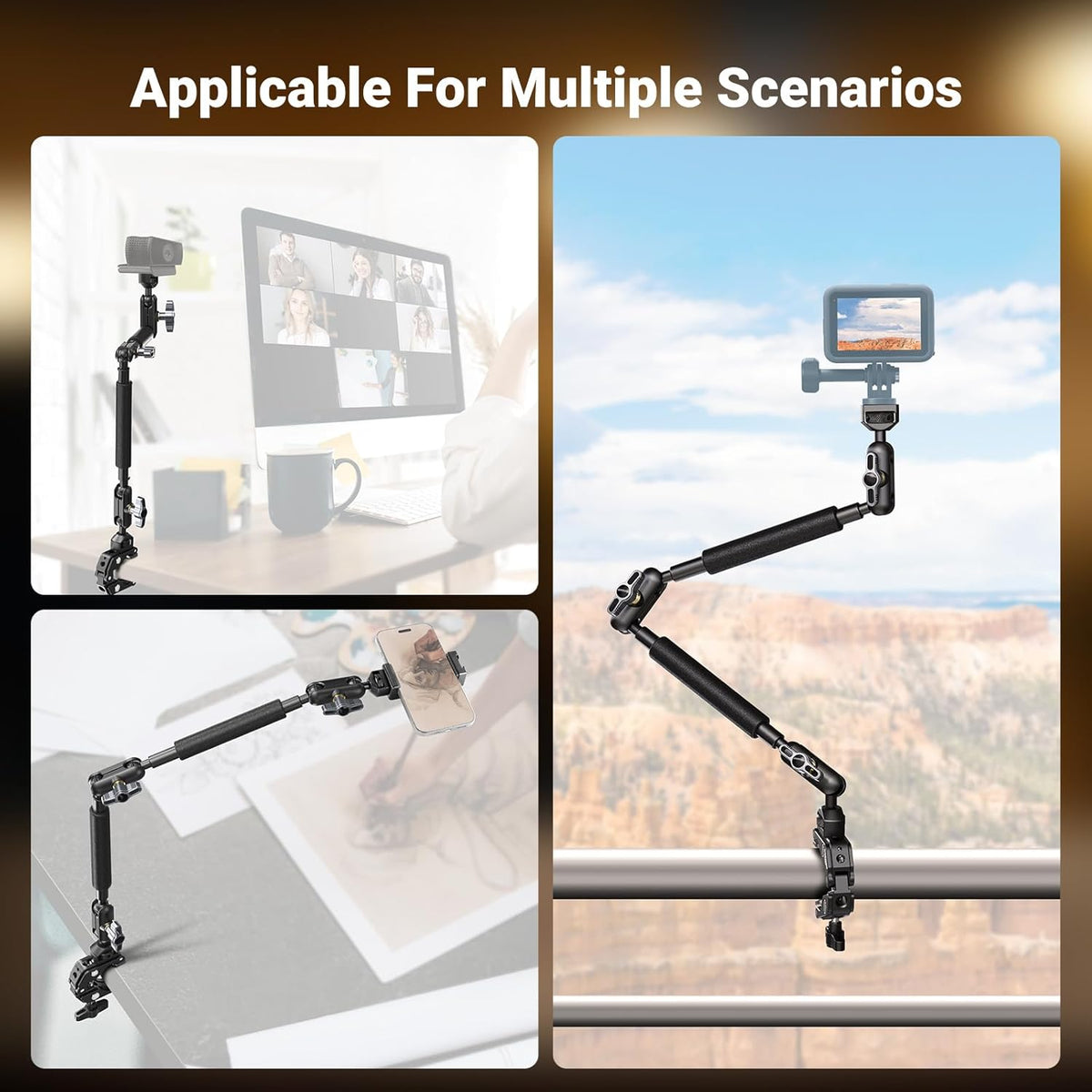 NEEWER 22" Magic Arm w Desk C Clamp, Overhead Camera Mount with Articulating Mic Boom Arm 1/4" 3/8" Threads for ARRI, Desktop Stand Holder