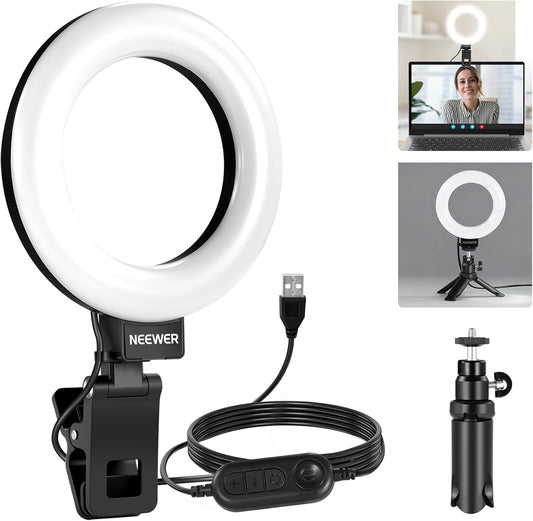 NEEWER Basic 5" Ring Light for Video Conference Lighting, Clip on Light Kit with Desk Tripod Stand