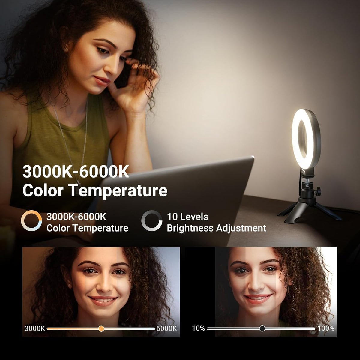 NEEWER Basic 5" Ring Light for Video Conference Lighting, Clip on Light Kit with Desk Tripod Stand