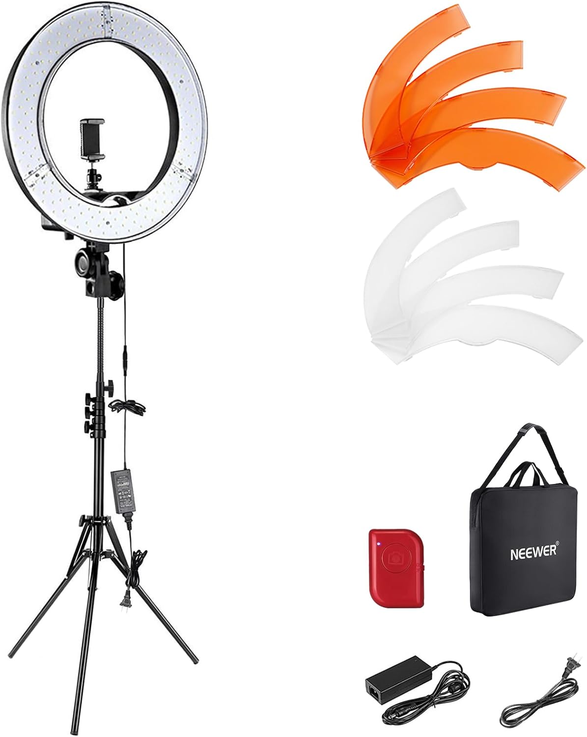 NEEWER Ring Light 18inch Kit, 55W 5600K Professional LED with Stand and Phone Holder, Soft Tube & Bag