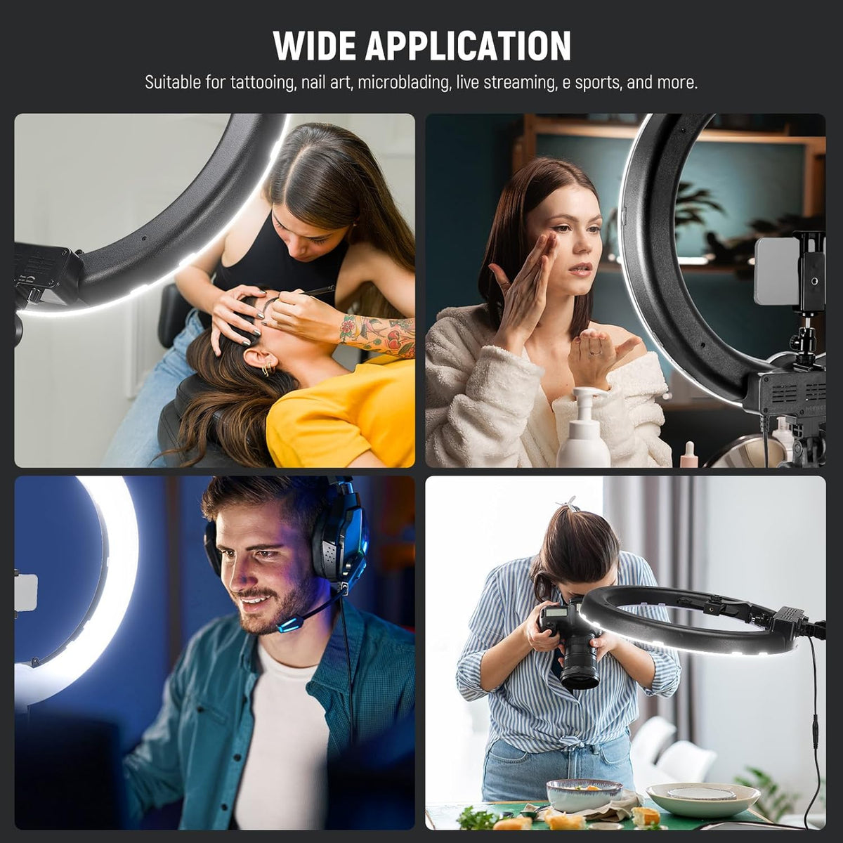 NEEWER Ring Light 18inch Kit, 55W 5600K Professional LED with Stand and Phone Holder, Soft Tube & Bag