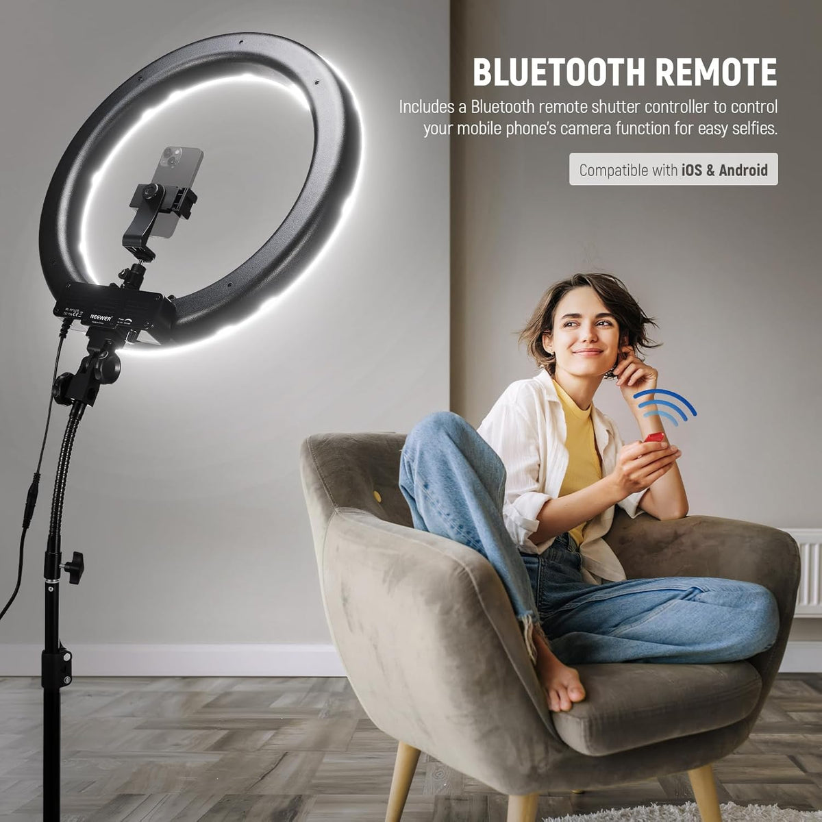 NEEWER Ring Light 18inch Kit, 55W 5600K Professional LED with Stand and Phone Holder, Soft Tube & Bag