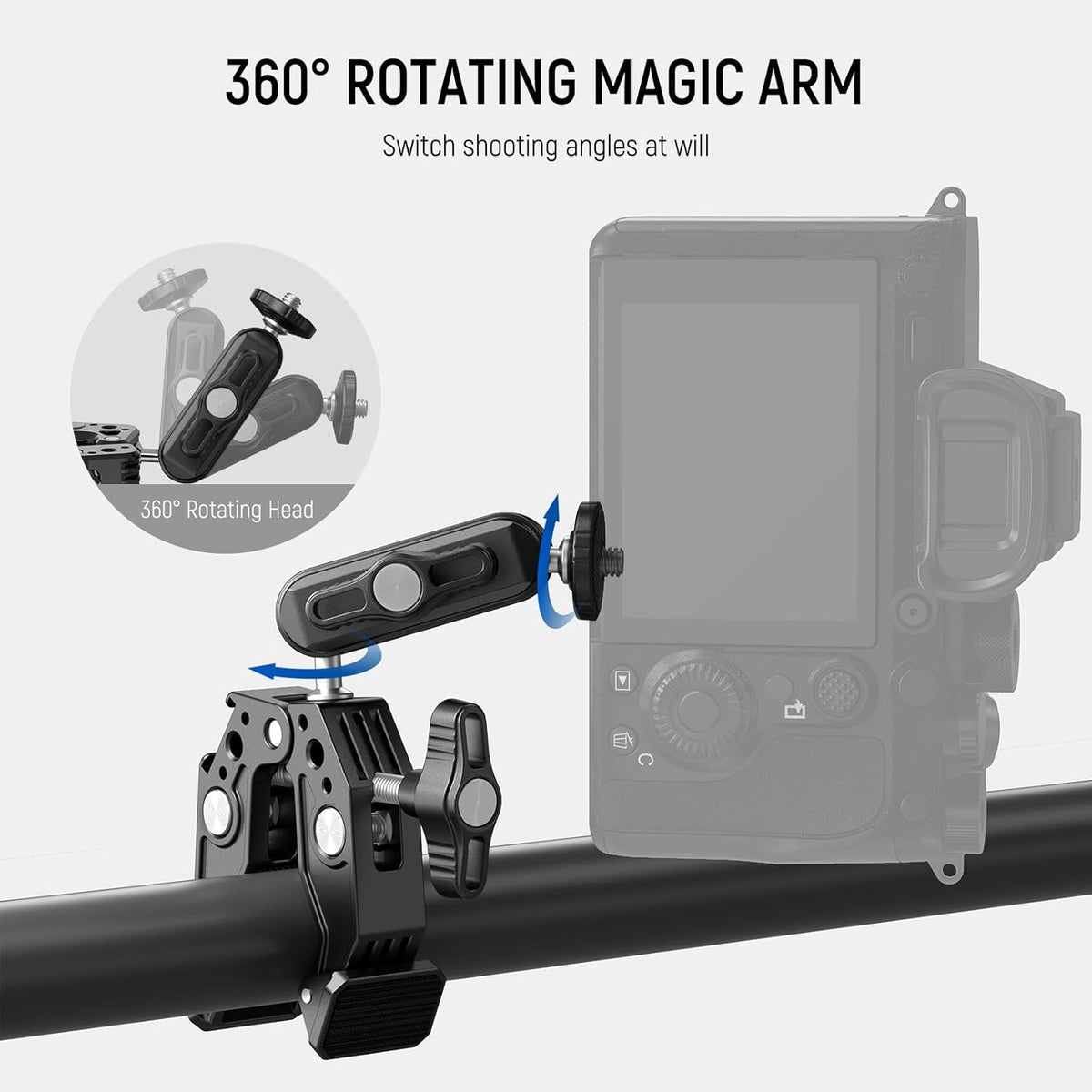 NEEWER Super Clamp with 3" Dual Ballhead Magic Arm, Cold Shoe, 1/4" Threads, Phone/Action Camera Mount Adapter