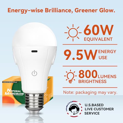 Neporal MagicGlow Rechargeable Light Bulbs with Remote, 3 Colors Shift + Stepless Dimmable Battery Powered LED Bulbs, USB Rechargeable
