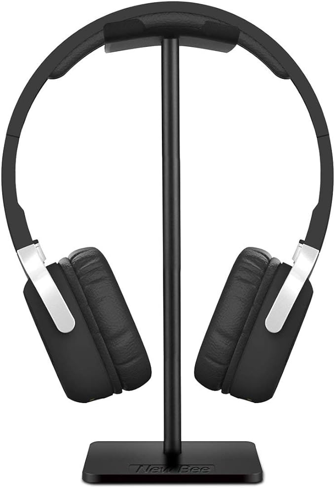 New bee Headphone Stand Headset Holder Earphone Stand with Aluminum Supporting Bar Flexible Headrest ABS Solid Base for All Headphones Size (Black)