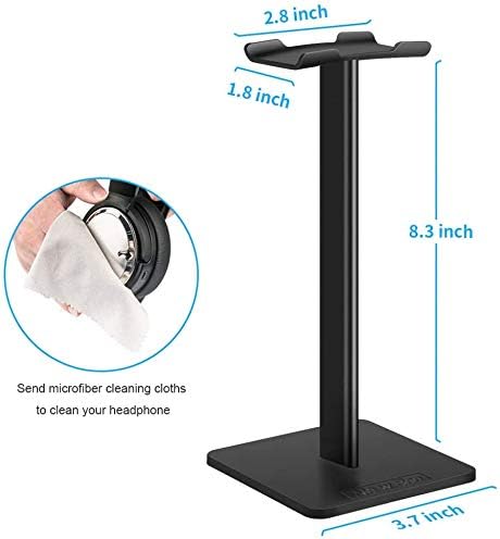 New bee Headphone Stand Headset Holder Earphone Stand with Aluminum Supporting Bar Flexible Headrest ABS Solid Base for All Headphones Size (Black)