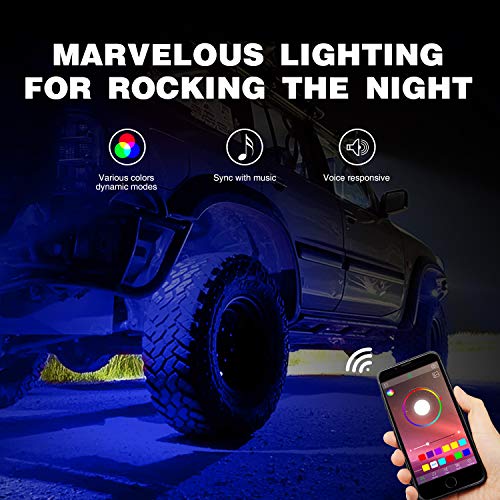 Nilight RGB LED Rock Lights Kit, 4 pods Underglow Multicolor Neon Light Pod with Bluetooth App Control Flashing Music Mode Wheel Well Light