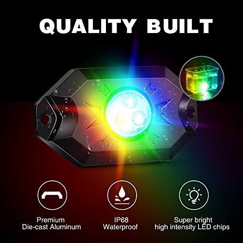 Nilight RGB LED Rock Lights Kit, 4 pods Underglow Multicolor Neon Light Pod with Bluetooth App Control Flashing Music Mode Wheel Well Light