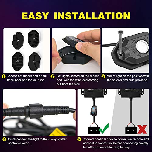 Nilight RGB LED Rock Lights Kit, 4 pods Underglow Multicolor Neon Light Pod with Bluetooth App Control Flashing Music Mode Wheel Well Light