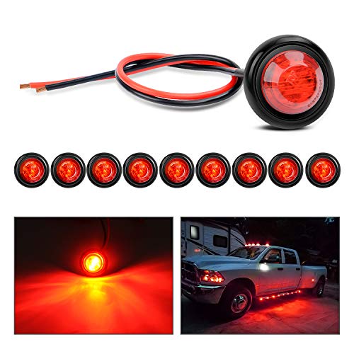 Nilight - TL-04 10 PCS 3/4 Inch Round LED Clearance Light LED Front Rear Side Marker Indicator Light Bullet Marker Light (Red)