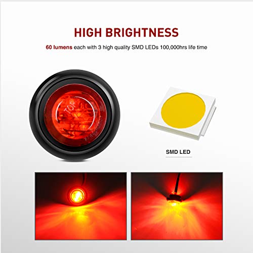 Nilight - TL-04 10 PCS 3/4 Inch Round LED Clearance Light LED Front Rear Side Marker Indicator Light Bullet Marker Light (Red)