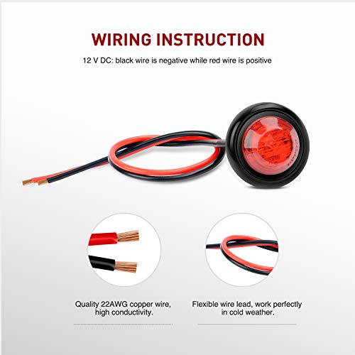 Nilight - TL-04 10 PCS 3/4 Inch Round LED Clearance Light LED Front Rear Side Marker Indicator Light Bullet Marker Light (Red)