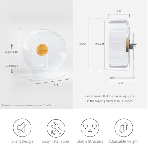 Niteangel Super-Silent Hamster Exercise Wheels - Quiet Spinner Hamster Running Wheels with Adjustable Stand (M, Transparent)