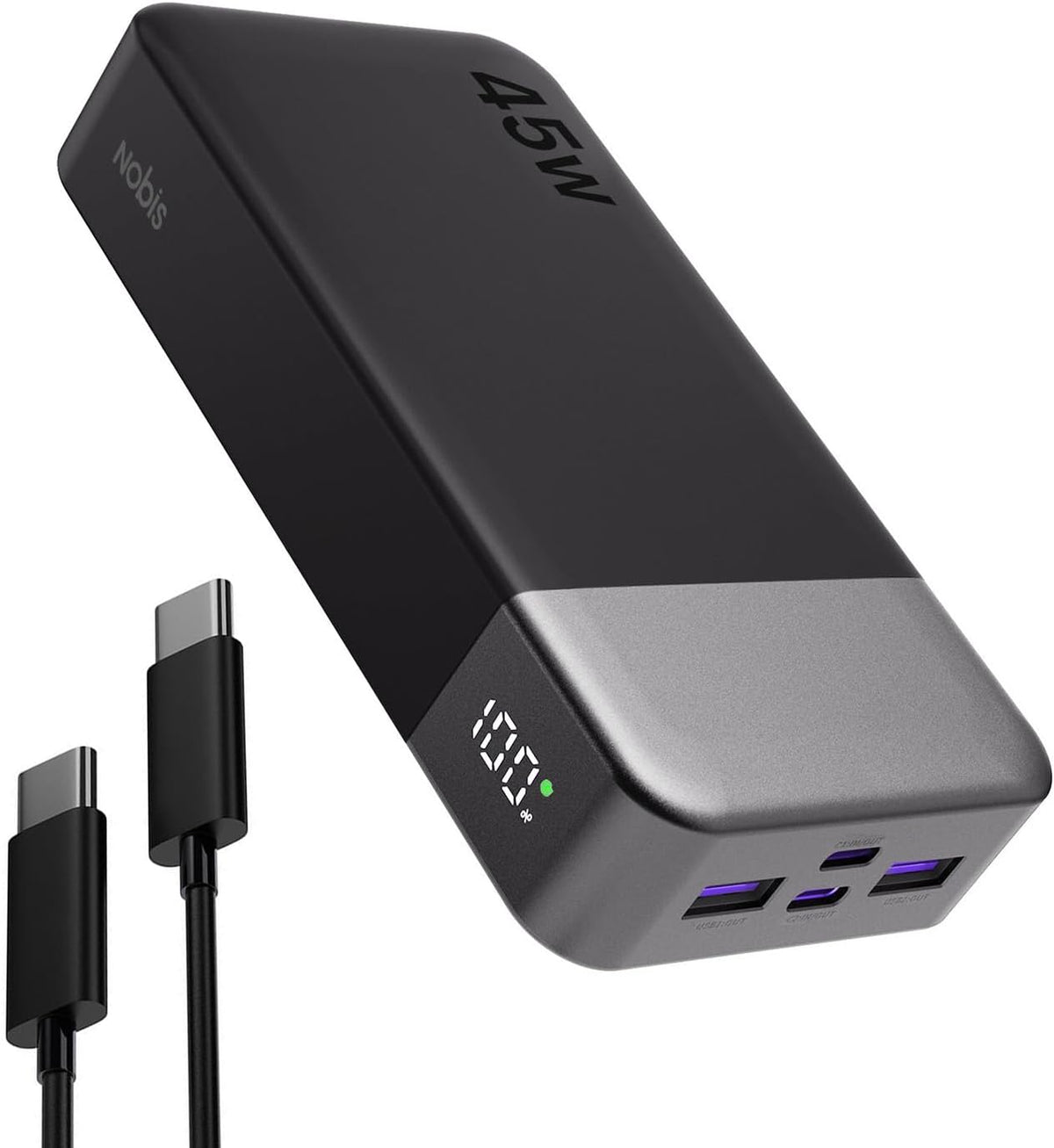 NOBIS Portable Charger, 20000mAh Power Bank, 45W Power Bank Fast Charging, Battery Pack with C to C Cable, Battery Bank with Digital Display (Black)