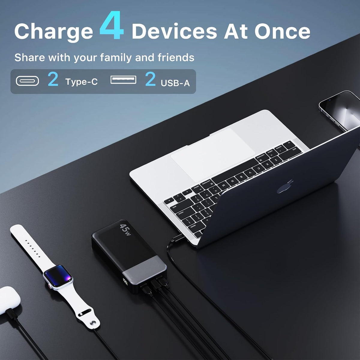 NOBIS Portable Charger, 20000mAh Power Bank, 45W Power Bank Fast Charging, Battery Pack with C to C Cable, Battery Bank with Digital Display (Black)
