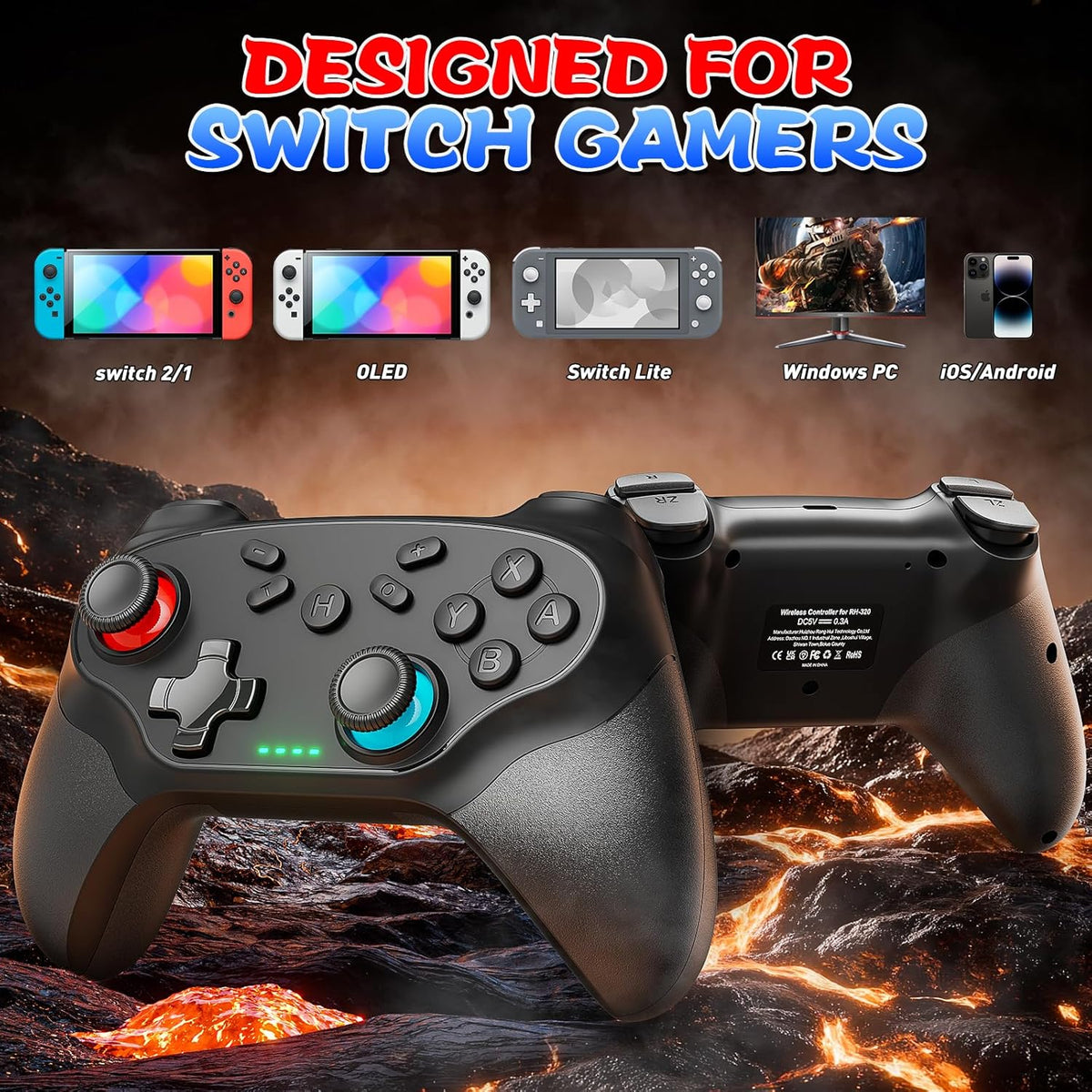 Nonbliep 2 Pack Wireless Controller for Nintendo Switch 2/1 Lite/OLED and PC, with Bluetooth, Turbo, Gyro Axis, Dual Vibration, and Screenshot