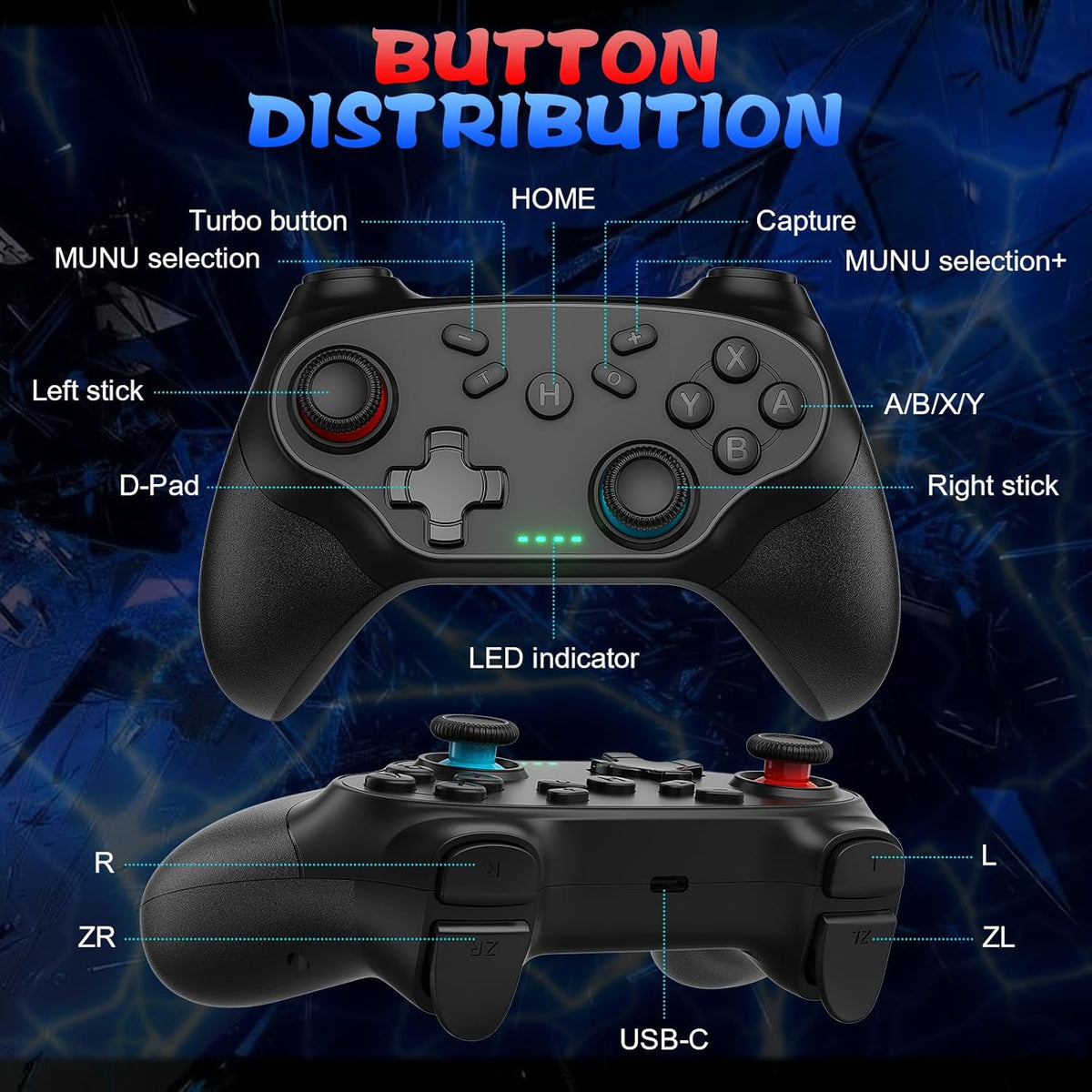 Nonbliep 2 Pack Wireless Controller for Nintendo Switch 2/1 Lite/OLED and PC, with Bluetooth, Turbo, Gyro Axis, Dual Vibration, and Screenshot
