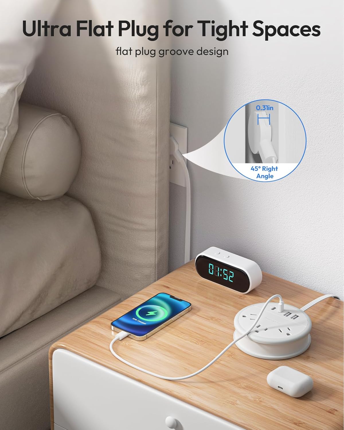NTONPOWER Travel Power Strip, Travel Essentials, Cruise Essentials 3 Outlets 4 USB Ports(2 USB C), 4FT Wrapped Around Extension Cord