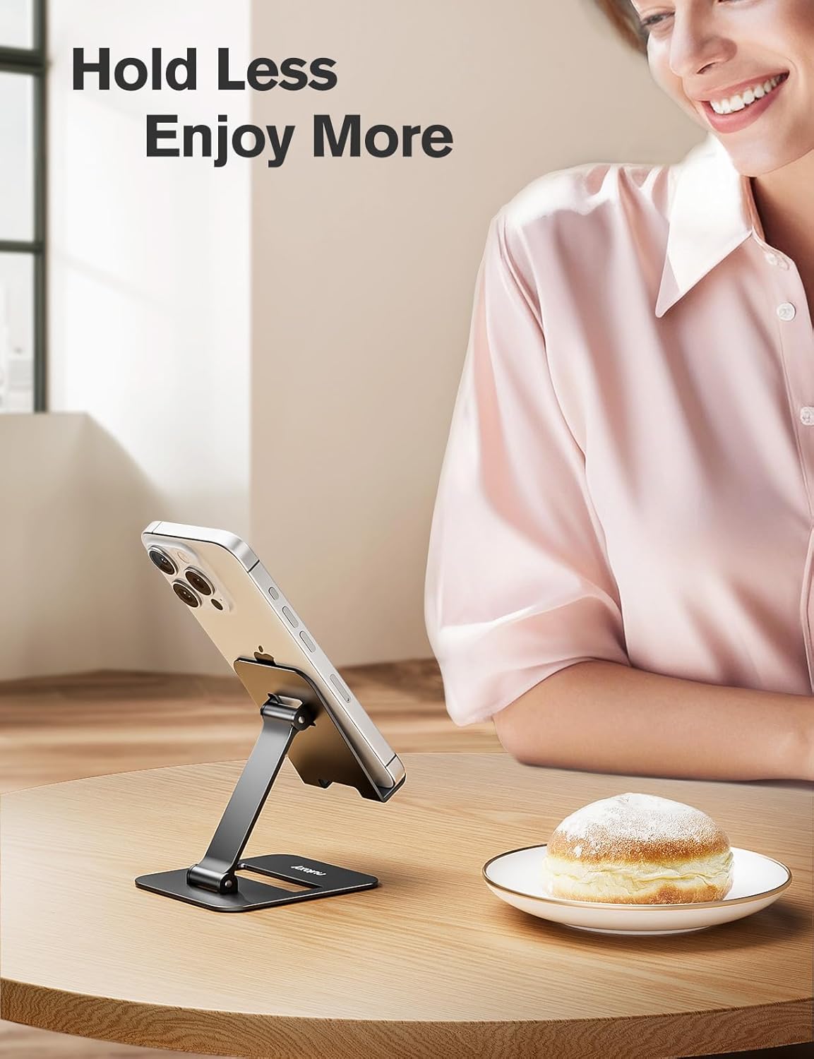 Nulaxy 2 Pack Dual Folding Cell Phone Stand, Fully Adjustable Phone Holder for Desk, Compatible with iPhone 17 16 15 14 13 12 11 (Black & Rose Gold)